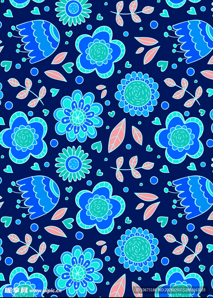 蓝色花卉图案无缝背景