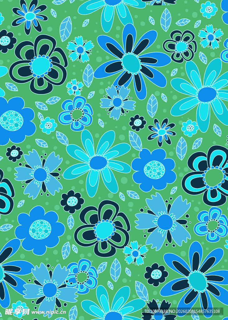 清新蓝绿花卉图案背景