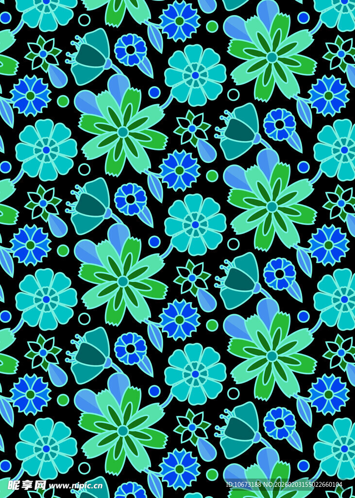 蓝绿花卉图案背景纹理