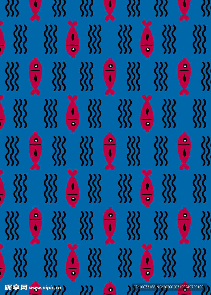 蓝色底红色图案几何花纹
