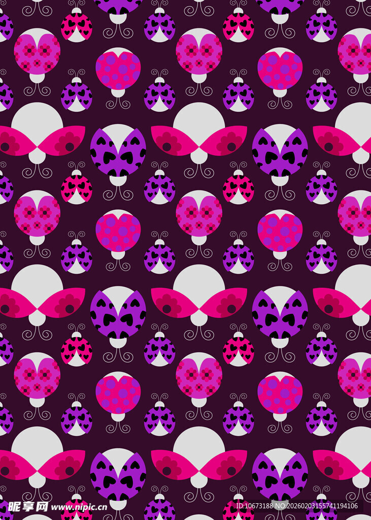 昆虫图案紫色系无缝背景