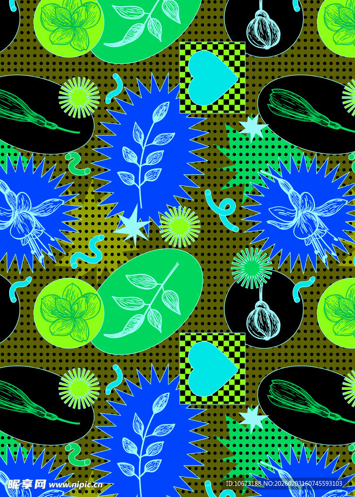 多彩花卉几何图案织物纹理