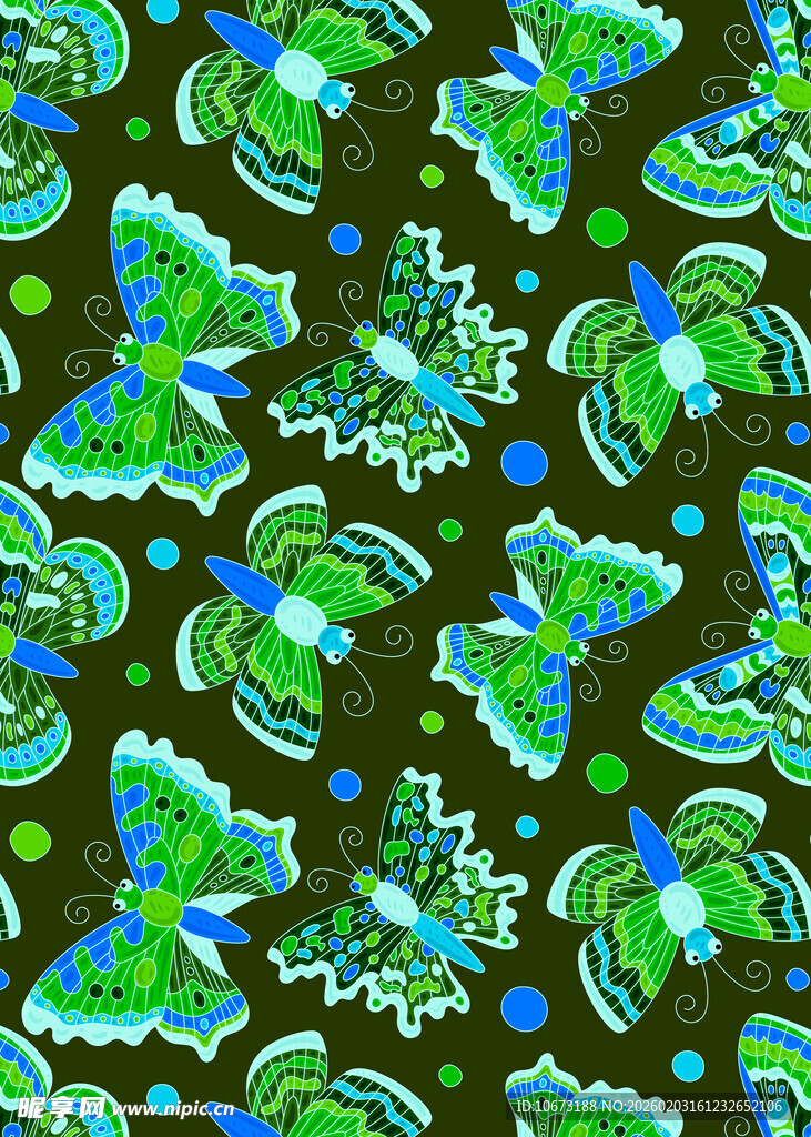 绿色梦幻蝴蝶图案背景
