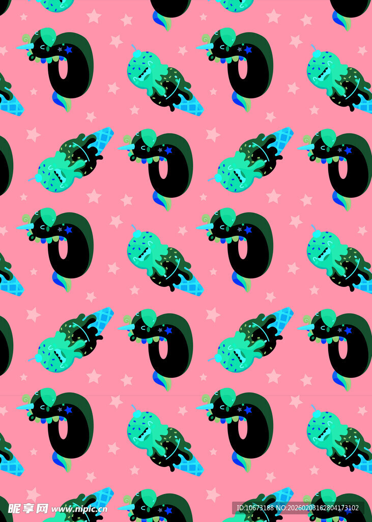 粉色背景的多彩卡通图案
