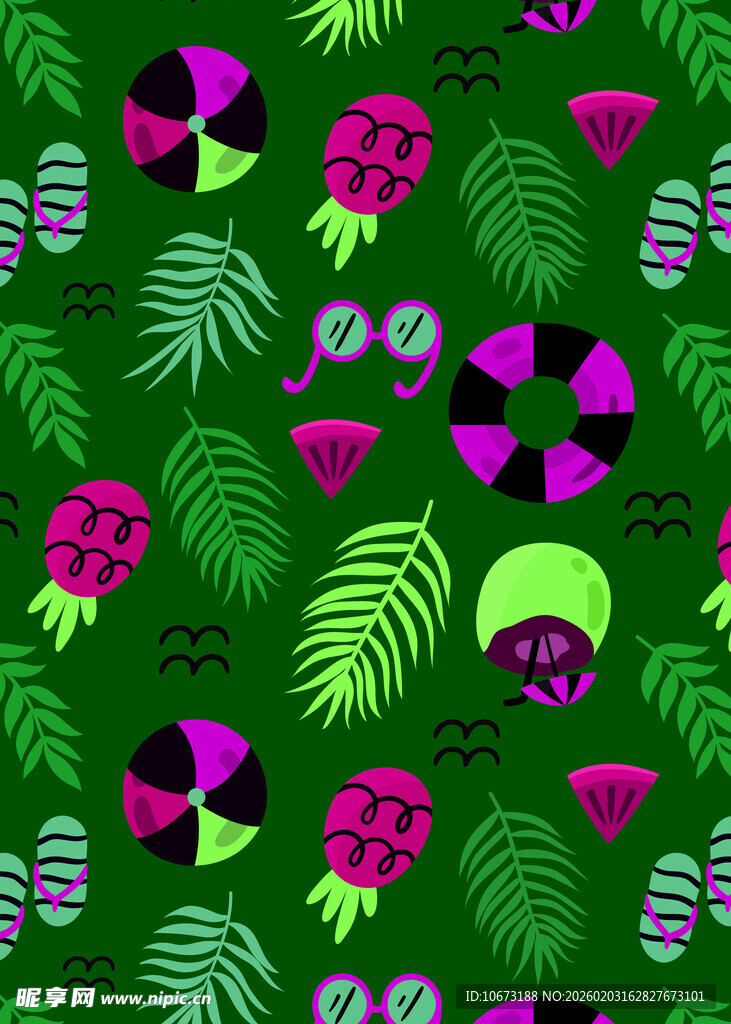 绿色骷髅西瓜叶图案背景