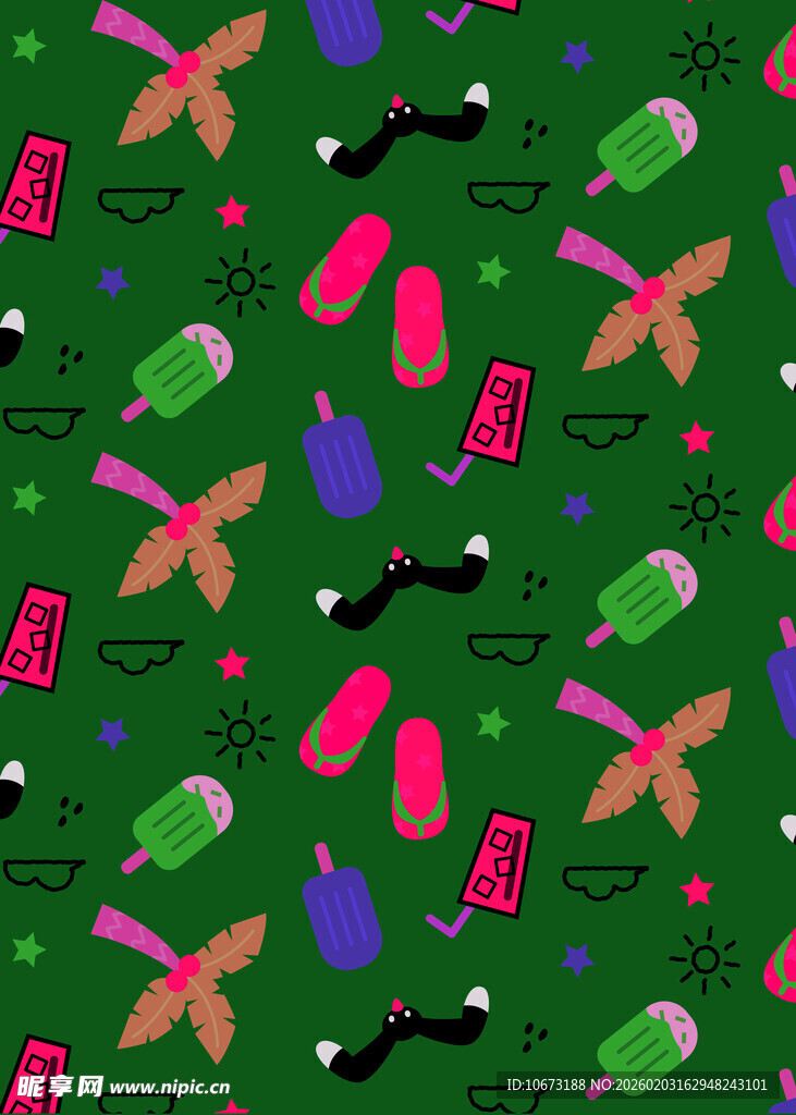 多彩昆虫图案的绿色背景