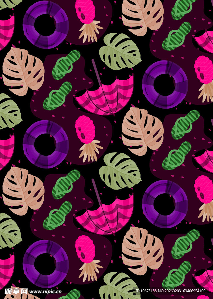 热带植物昆虫图案背景