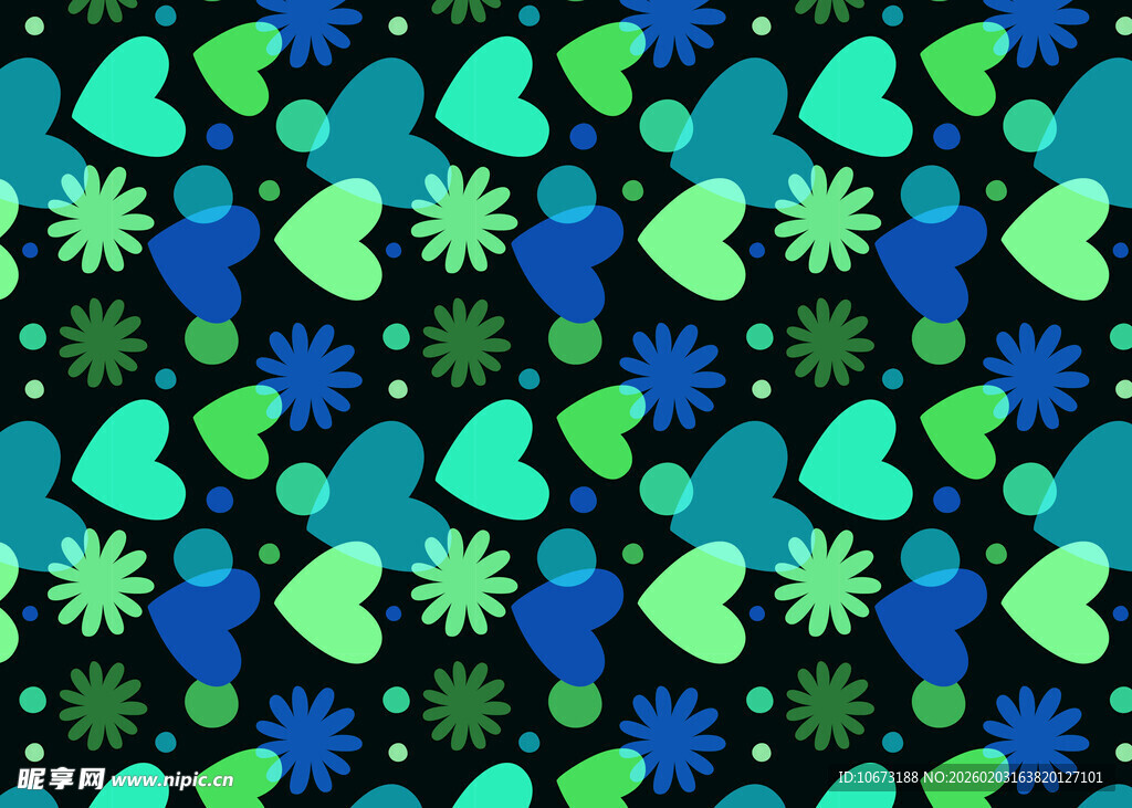 多彩心形花卉图案背景