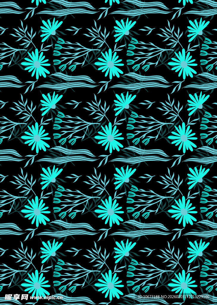 蓝绿植物图案无缝背景
