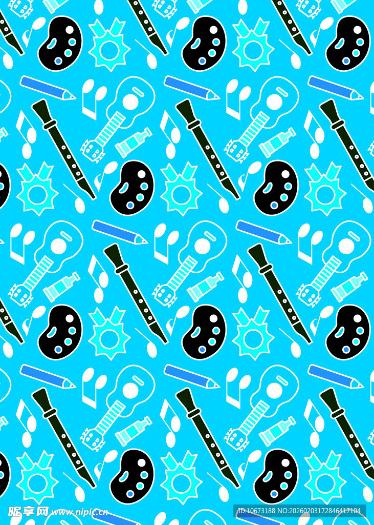 蓝色调绘画工具图案背景