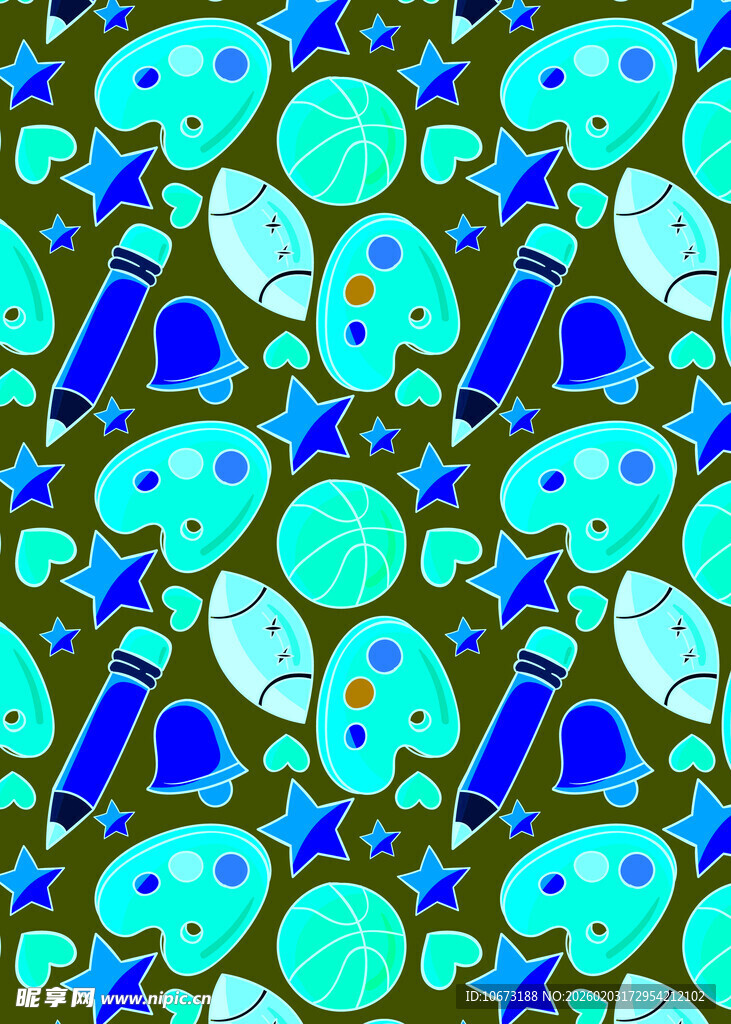 蓝绿卡通图案的趣味背景