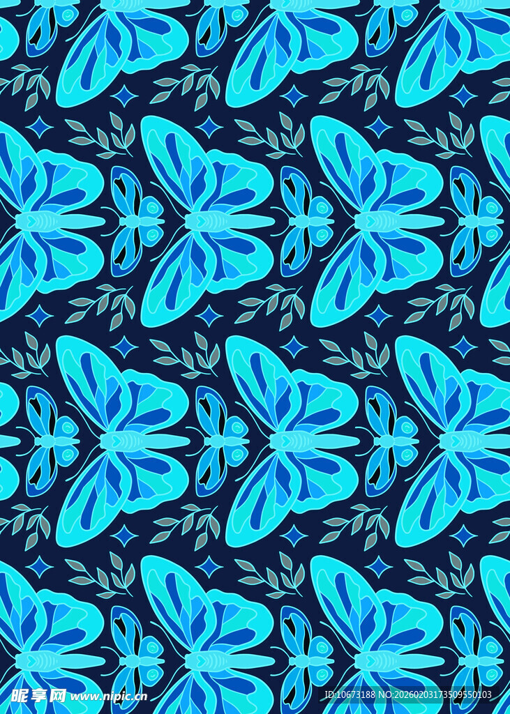 蓝色花卉图案无缝背景