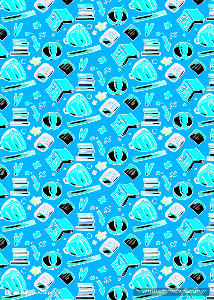 蓝色海洋生物无缝图案