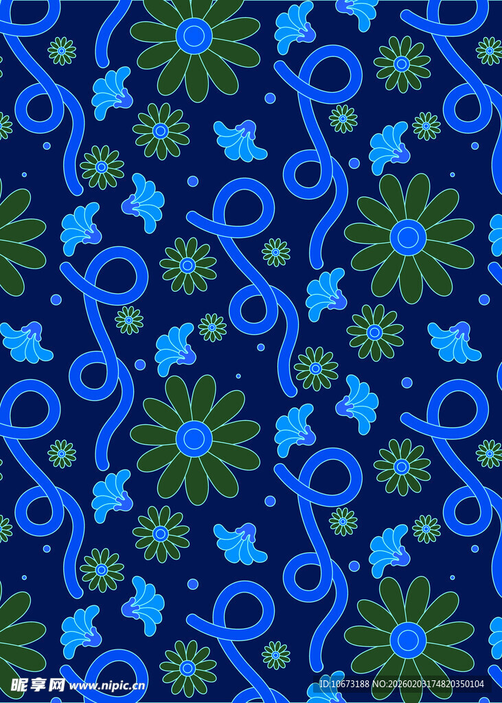 蓝色花卉藤蔓图案纹理
