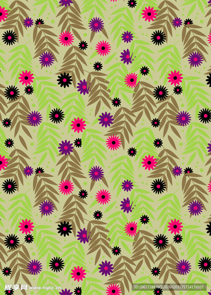 绿色花卉图案布料纹理