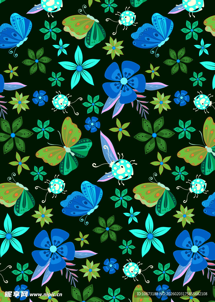 梦幻花卉蝴蝶图案背景