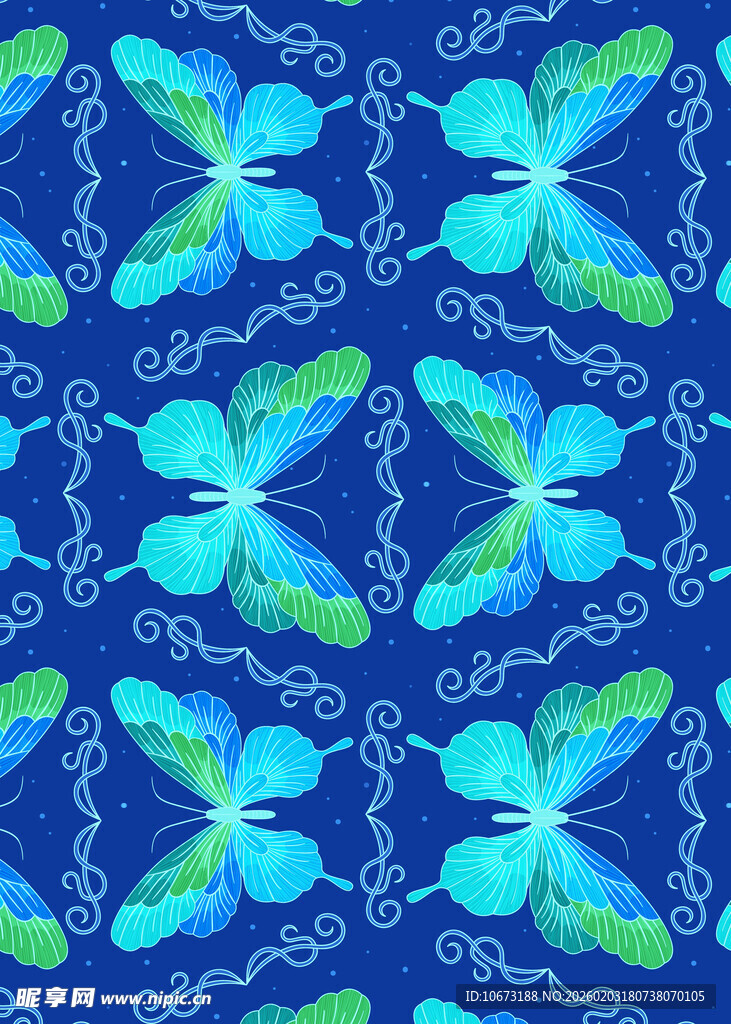 蓝底蝴蝶图案纹理设计