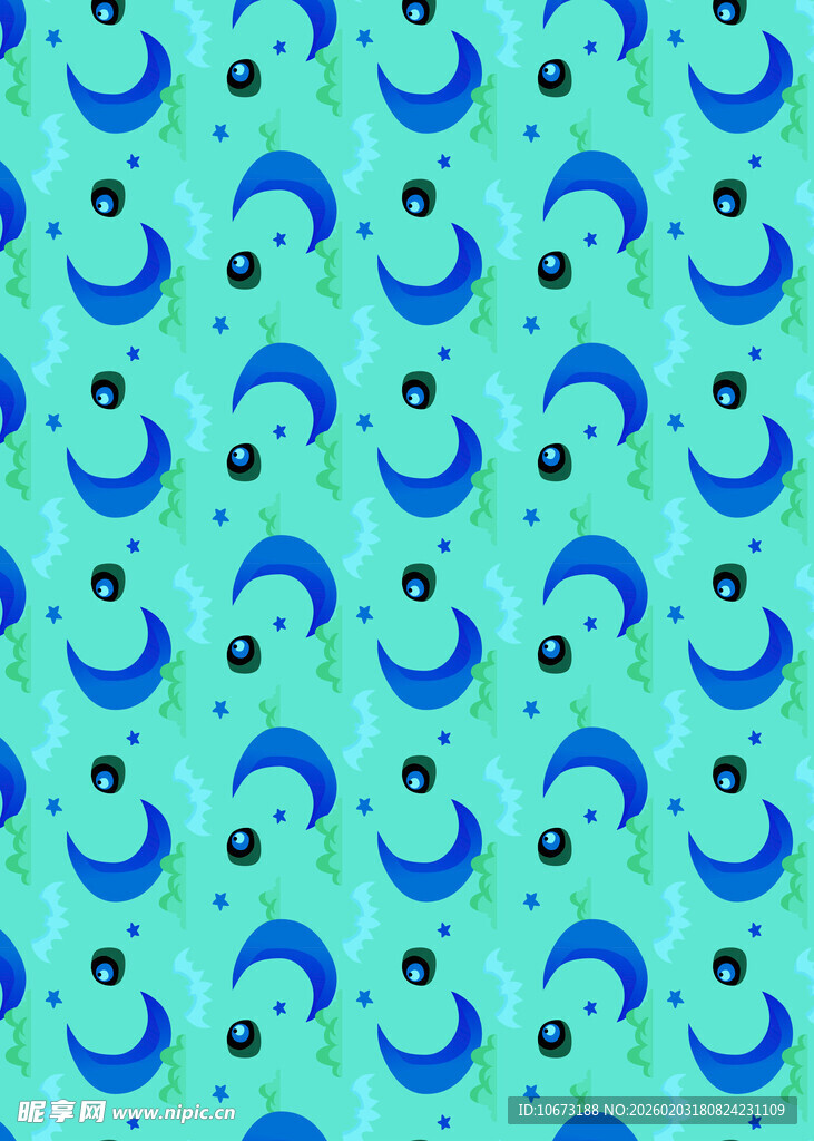 蓝绿渐变卡通图案背景