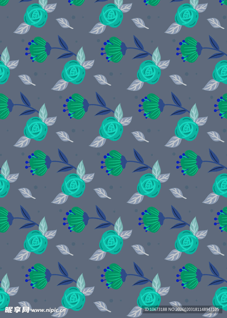 蓝绿花卉几何图案背景