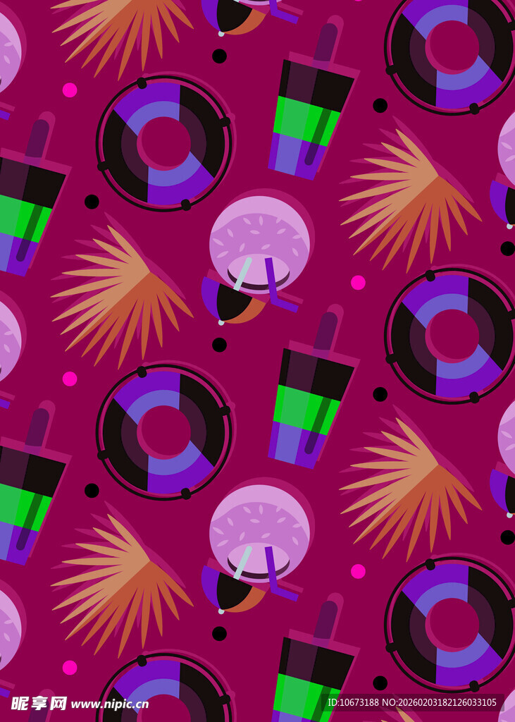 多彩夏日元素无缝图案