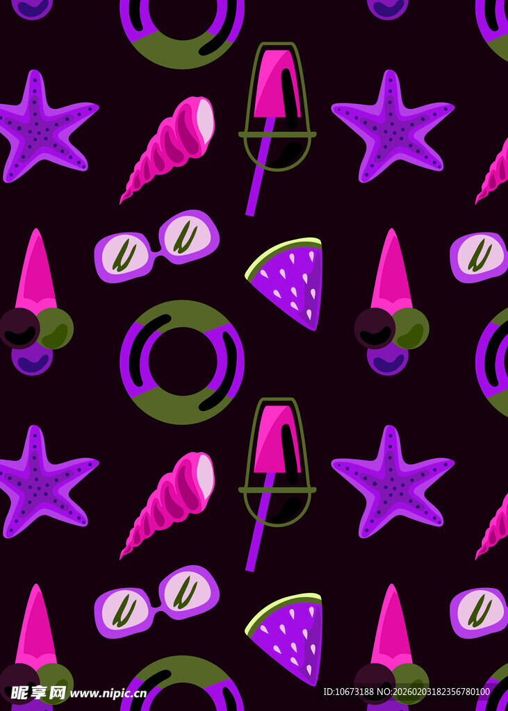 梦幻紫色海洋元素图案