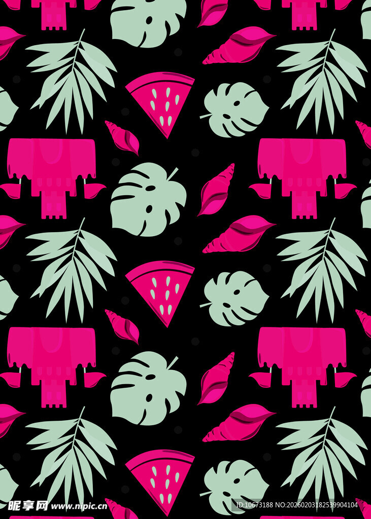 热带风动植物图案背景