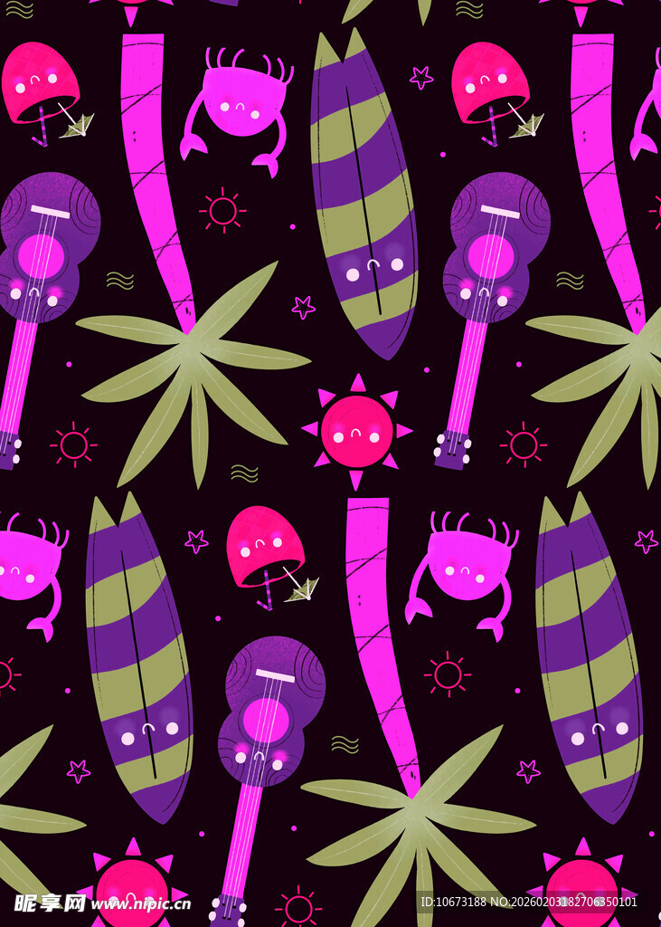 热带风情植物昆虫图案