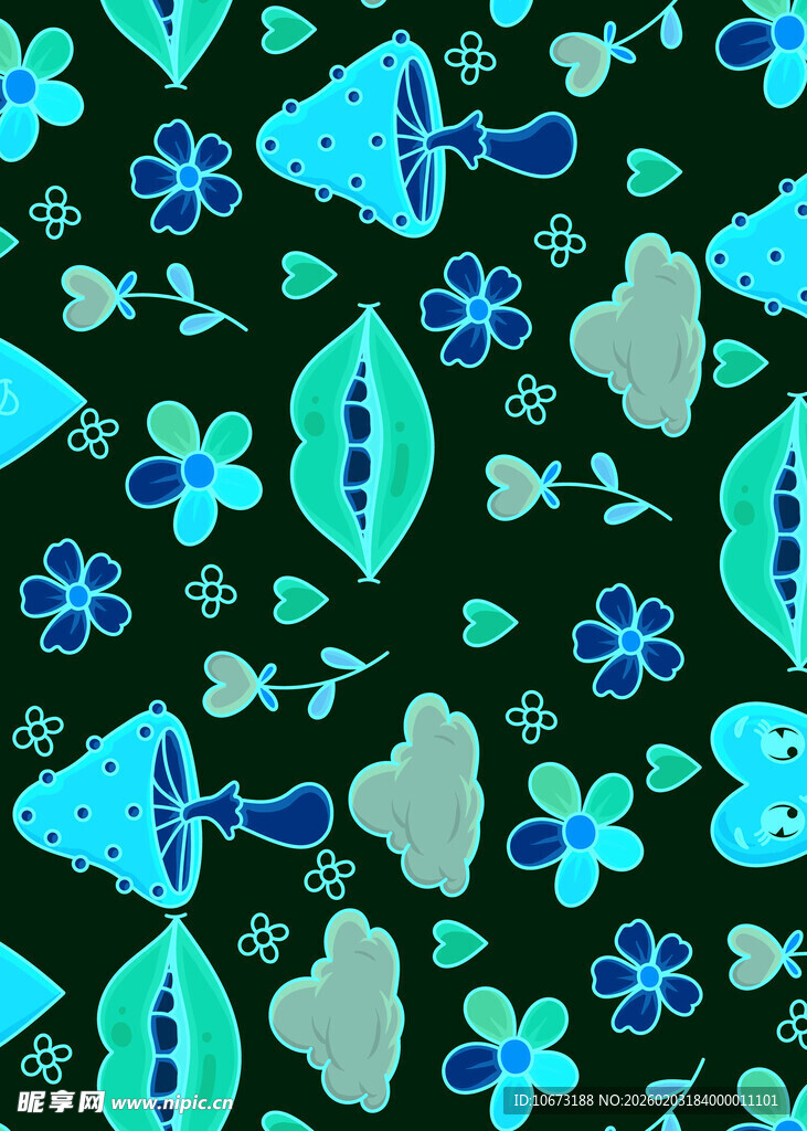 清新绿植小鱼图案背景