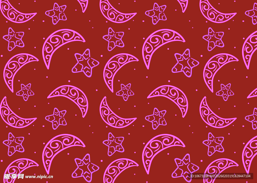 红色底粉色星月图案纹理