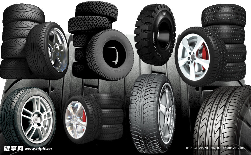 多样汽车轮胎展示