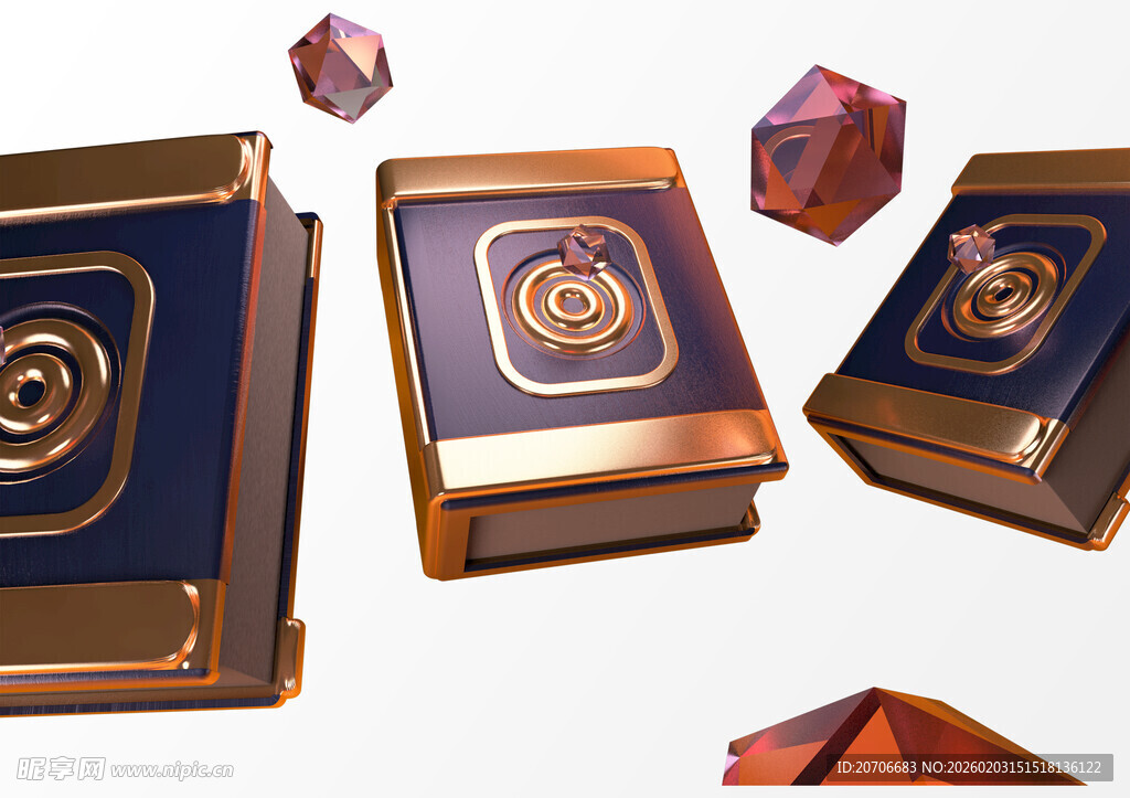 3D 魔法书 金属质感 宝石 