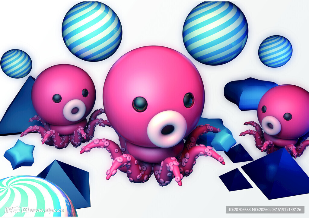 卡通章鱼 粉色章鱼 C4D 章