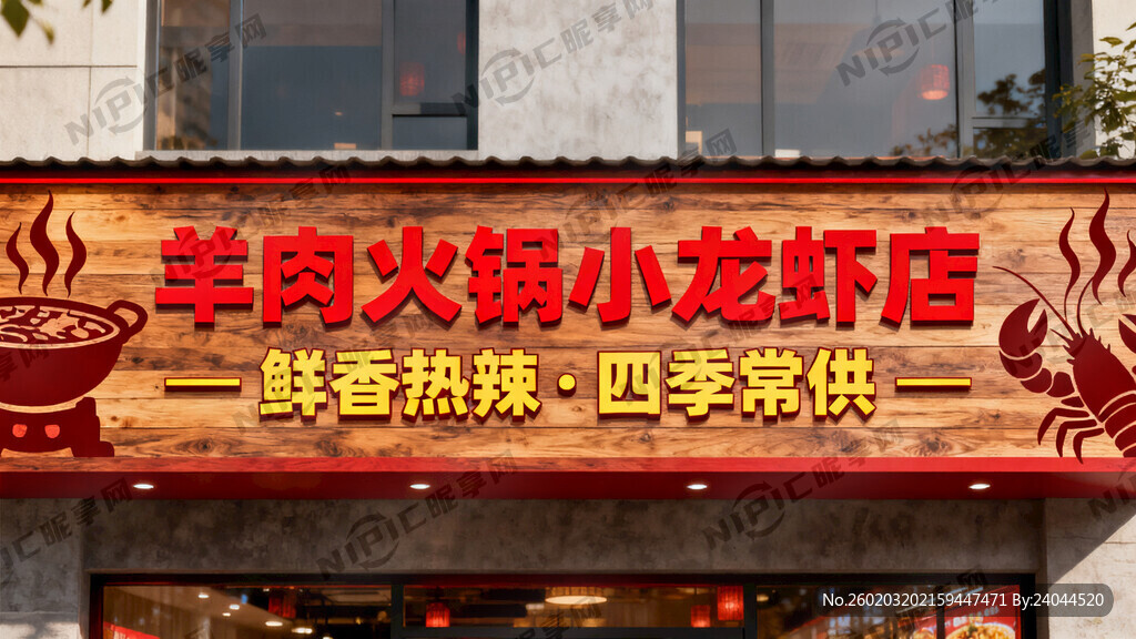 羊肉火锅小龙虾店招牌门头