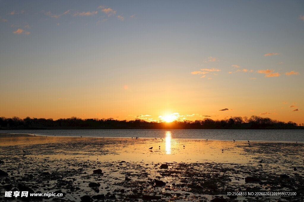 夕阳下的静谧水面景观