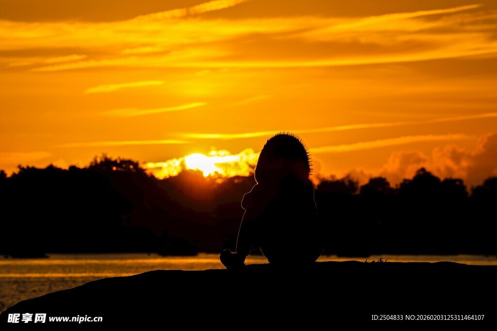 夕阳下的孤独身影