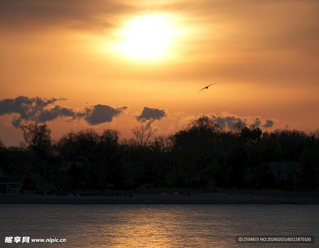 夕阳下的河畔美景