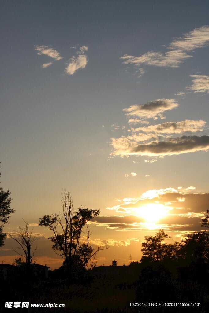 日落时分的树木与云霞