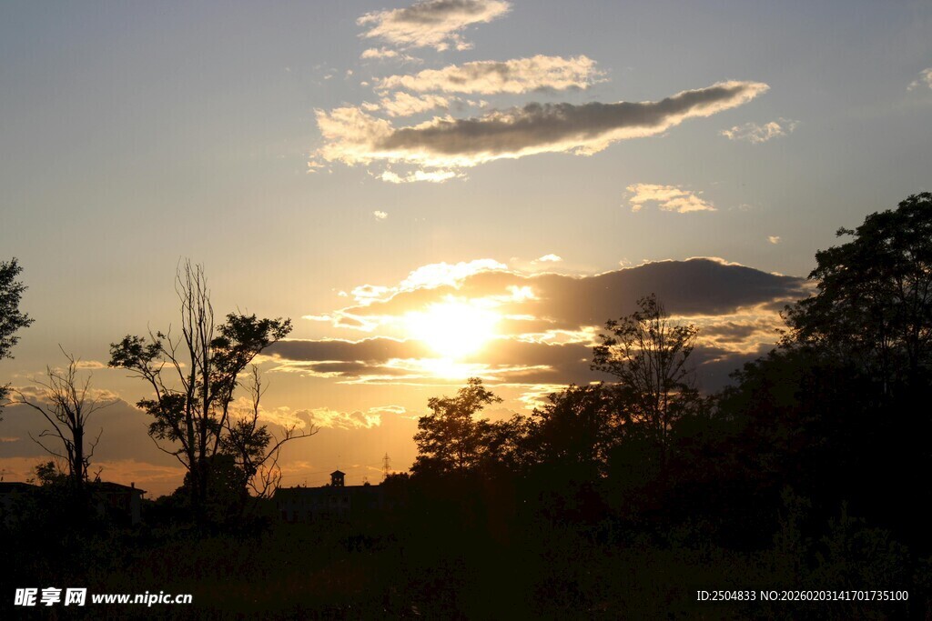 夕阳下的树木与天空美景