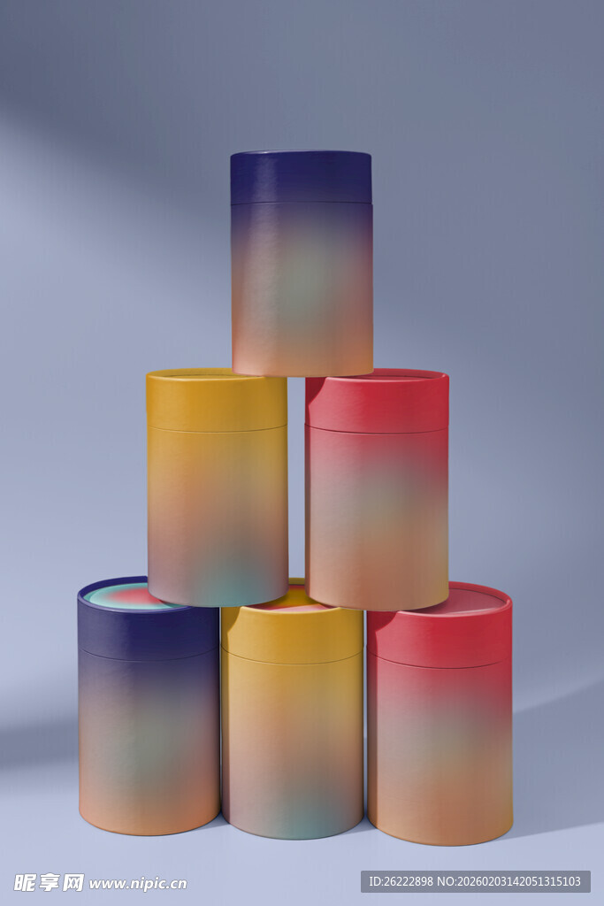 多彩渐变圆柱直筒堆叠样机