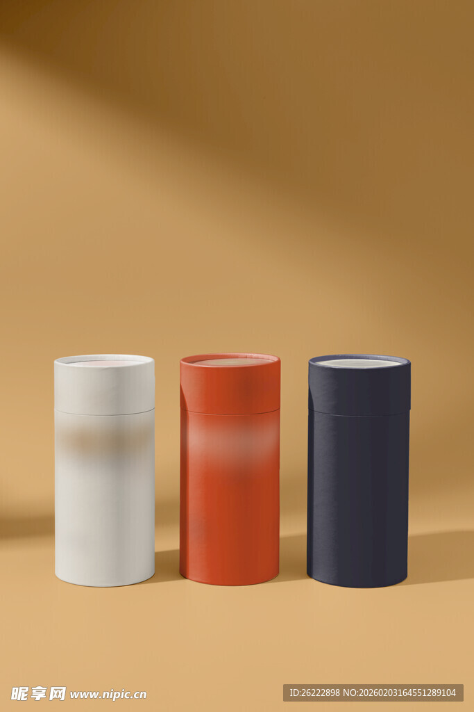 三色简约圆柱形容器展示
