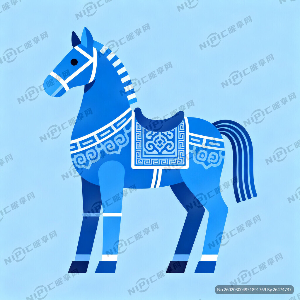 蓝色淳安竹马 扁平化设计