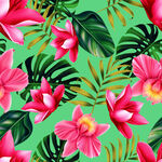 数码印花 热带花 热带叶子