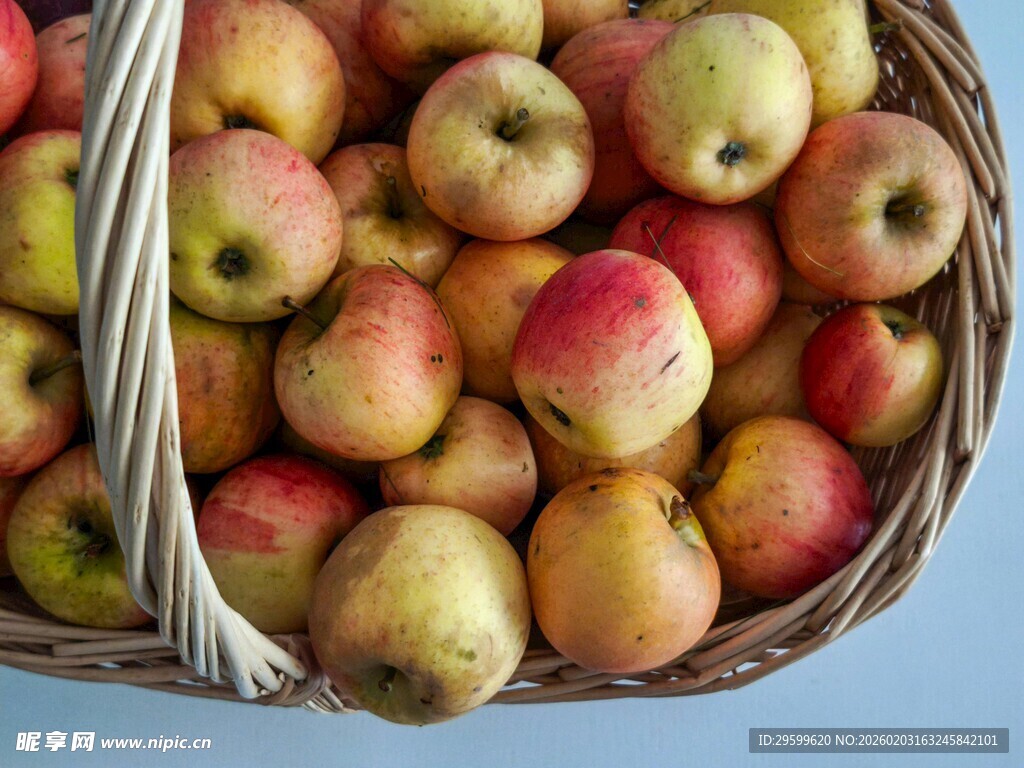 篮子里的新鲜多彩苹果