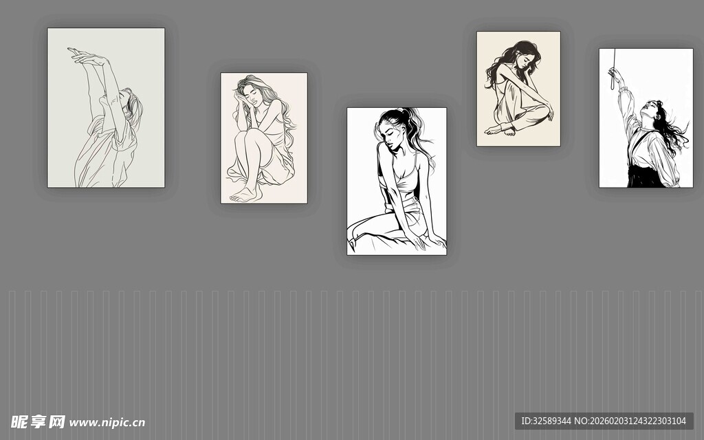 墙上的人物绘画作品展示