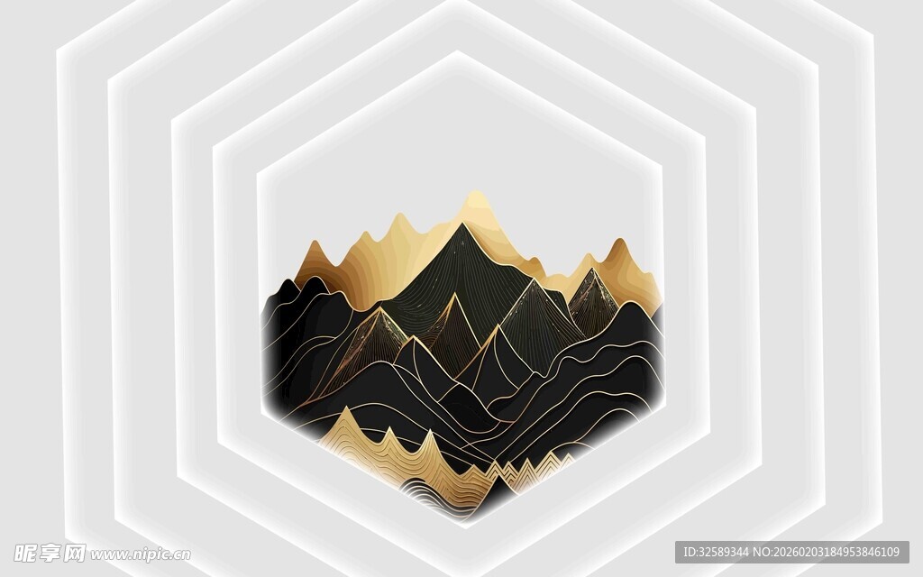 金色山峦几何抽象图案