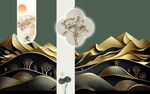 中式山水金纹装饰画