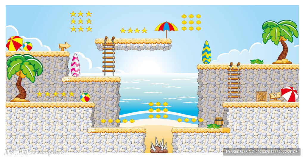 卡通风格海岛冒险游戏场景