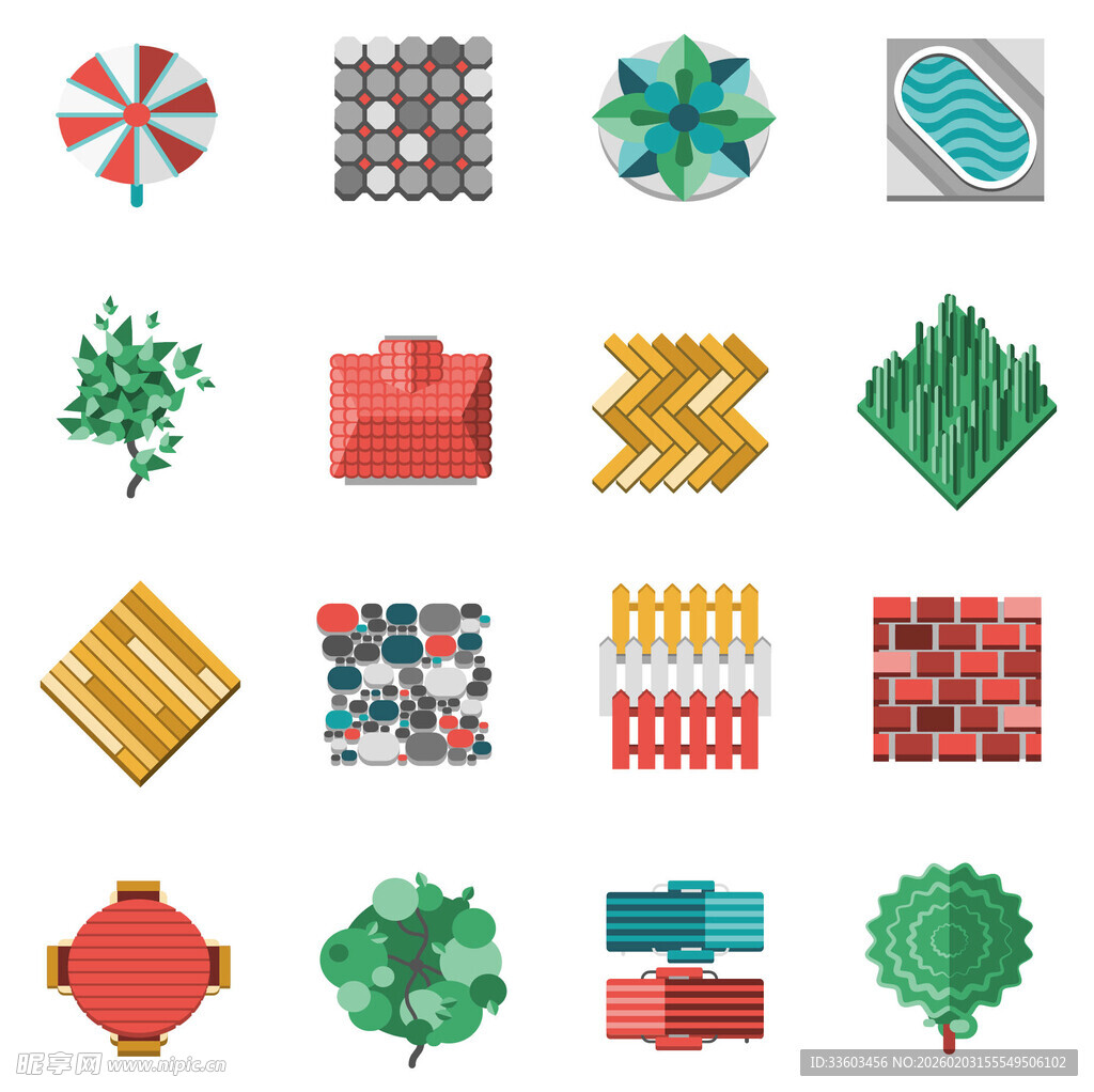 多样装饰图案与绿植元素