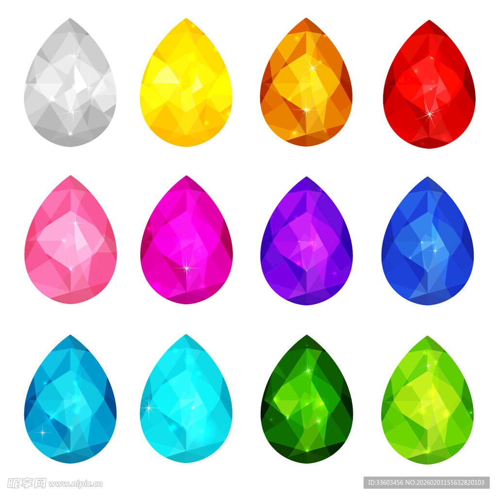 多彩水滴形宝石