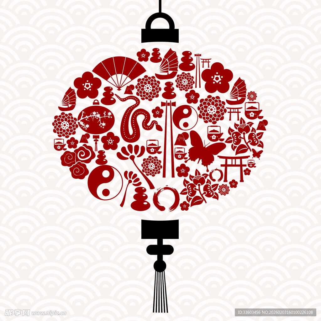 中式传统灯笼剪纸艺术图案